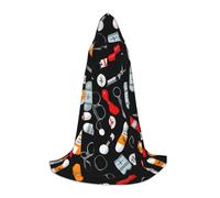 JBYJBX Cartoon Medicine Pattern Print Adults Comfort Hooded Cloak Cosplay Costume Carnival Themed Events Festival Wear