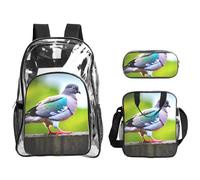 JBYJBX Cartoon Pigeon 3 Print Unisex Transparent Backpack Set For School Travel Outdoor 3-Piece Clear Lunch Bag