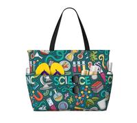 JBYJBX Cartoon Science Theme Print Beach Tote Large Capacity Travel Bag Waterproof Sandproof And Lightweight
