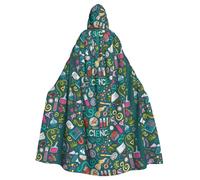 JBYJBX Cartoon Science Theme Print Halloween Cosplay Medieval Festivals For Unisex Full Length Cloak With Hat Hooded