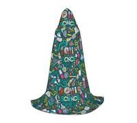 JBYJBX Cartoon Science Theme Print Unisex Hooded Cloak Halloween Cosplay Costume Christmas Carnival Party Wear Cape