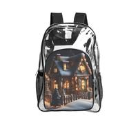 JBYJBX Christmas Village House 4 Print Clear Backpack Large Capacity Travel Hiking Work See Through Bookbag with Pocket