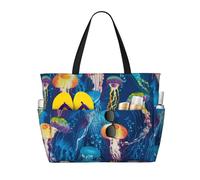 JBYJBX Colored Jellyfish Print Beach Tote Large Capacity Travel Bag Waterproof Sandproof And Lightweight