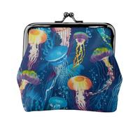 Jbyjbx Colored Jellyfish Print Compact Coin Purse Cute Small Zipper Wallet With Kiss Lock For Daily Use And Gifts