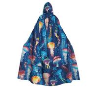 JBYJBX Colored Jellyfish Print Halloween Cosplay Medieval Festivals For Unisex Full Length Cloak With Hat Hooded