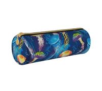 JBYJBX Colored Jellyfish Print Leather Pencil Case Pouch - Slim & Cute Pencil Cases For Adults, Men And Women