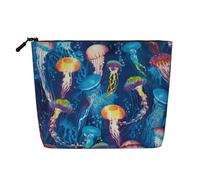 JBYJBX Colored Jellyfish Print Makeup Bag Waterproof Travel Cosmetic Tote Zippered Pouch For Women Toiletry Bag, Black, One Size