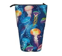 JBYJBX Colored Jellyfish Print Pencil Case Multipurpose Telescopic Pencil Case Organizer, Stationery Storage Bag, Black, One Size