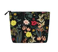 JBYJBX Colorful Boho Floral Print Makeup Bag Waterproof Travel Cosmetic Tote Zippered Pouch For Women Toiletry Bag, Black, One Size