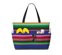 JBYJBX Colorful Mexican Stripes Print Beach Tote Large Capacity Travel Bag Waterproof Sandproof And Lightweight