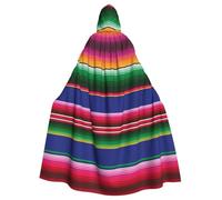 JBYJBX Colorful Mexican Stripes Print Halloween Cosplay Medieval Festivals For Unisex Full Length Cloak With Hat Hooded