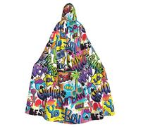 JBYJBX Colorful Pattern Print Halloween Cosplay Medieval Festivals For Unisex Full Length Cloak With Hat Hooded