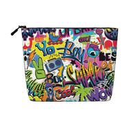 JBYJBX Colorful Pattern Print Makeup Bag Waterproof Travel Cosmetic Tote Zippered Pouch For Women Toiletry Bag, Black, One Size, Black, One Size