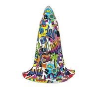 JBYJBX Colorful Pattern Print Unisex Hooded Cloak Halloween Cosplay Costume Christmas Carnival Party Wear Cape