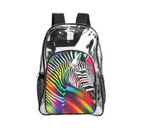 JBYJBX Colorful Rainbow Zebra Print Clear Backpack Large Capacity Travel Hiking Work See Through Bookbag with Pocket
