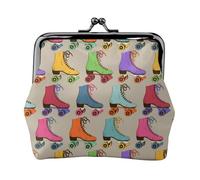 Jbyjbx Colorful Roller Skates Print Compact Coin Purse Cute Small Zipper Wallet With Kiss Lock For Daily Use And Gifts
