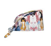 JBYJBX Colourful Cartoon Horses Print Working Cap Nurse Caps Scrub Unisex Medical Hats Chef Sanitary Beauty Hat Black, Black, One size