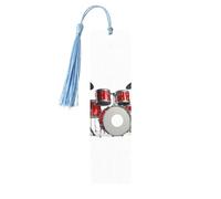 Jbyjbx Cool Drum Set Print Wooden Bookmark Set â€“ Dual-Sided Full Print Colorful Tassels Birthday Parties Decor
