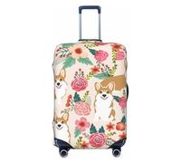 JBYJBX Corgi Floral Flowers Spring Garden Print Suitcase Cover Luggage Protector Washable Elastic Fashionable Travel Gear Cover, Black, X-Large