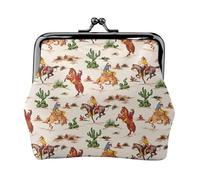 Jbyjbx Cowboy Ride Horse Print Compact Coin Purse Cute Small Zipper Wallet With Kiss Lock For Daily Use And Gifts