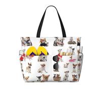 JBYJBX Cute Chihuahua Pug Pattern Print Beach Tote Large Capacity Travel Bag Waterproof Sandproof And Lightweight