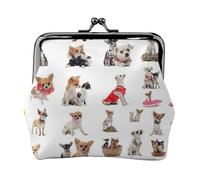 Jbyjbx Cute Chihuahua Pug Pattern Print Compact Coin Purse Cute Small Zipper Wallet With Kiss Lock For Daily Use And Gifts
