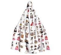 JBYJBX Cute Chihuahua Pug Pattern Print Halloween Cosplay Medieval Festivals For Unisex Full Length Cloak With Hat Hooded