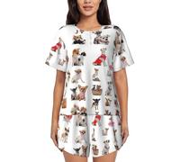 JBYJBX Cute Chihuahua Pug Pattern Women's Pajamas Set, Cotton Short Sleeve Sleepwear Top Shorts Pjs Sets Soft Loungewear, Black, Large