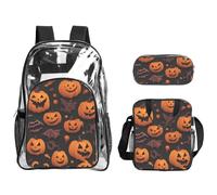 JBYJBX Cute Halloween Pattern 1 Print Unisex Transparent Backpack Set For School Travel Outdoor 3-Piece Clear Lunch Bag