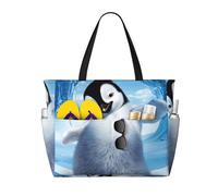 JBYJBX Cute Penguins Taking Pictures Print Beach Tote Large Capacity Travel Bag Waterproof Sandproof And Lightweight