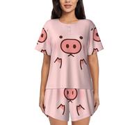 JBYJBX Cute Pig Women's Pajamas Set, Cotton Short Sleeve Sleepwear Top Shorts Pjs Sets Soft Loungewear, Black, XXXXL