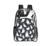 JBYJBX Cute White Ghost Halloween Pattern 1 Print Clear Backpack Large Capacity Travel Hiking Work See Through Bookbag with Pocket
