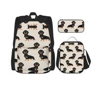 JBYJBX Dachshund Dog Print School Backpack Adjustable Shoulder Straps,Lunch Bag Pencil Case 3-In-1 Set Bag, Black, One Size