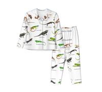JBYJBX Different Types of Lizard Print Womens Pajama Set Bedtime Attire Nightclothes Long Sleeve Sleepwear with Pants, Black, M
