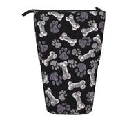 JBYJBX Dog Puppy Paw Print Pencil Case Multipurpose Telescopic Pencil Case Organizer, Stationery Storage Bag, Black, One Size