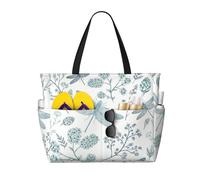 JBYJBX Dragonfly Flower Print Beach Tote Large Capacity Travel Bag Waterproof Sandproof And Lightweight