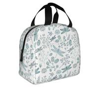 JBYJBX Dragonfly Flower Print Insulated Lunch Bag Reusable Keeps Food Hot/Cold Work Travel Picnic Beach Days