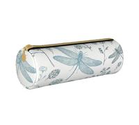 JBYJBX Dragonfly Flower Print Leather Pencil Case Pouch - Slim & Cute Pencil Cases For Adults, Men And Women
