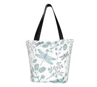 JBYJBX Dragonfly Flower Print Trendy Lightweight Shoulder Tote Bag Travel Beach Work Commuting Multiple Occasions