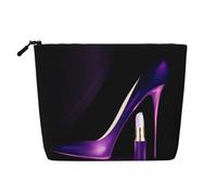 JBYJBX Elegant Purple High Heels Print Makeup Bag Waterproof Travel Cosmetic Tote Zippered Pouch For Women Toiletry Bag, Black, One Size, Black, One Size