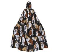 JBYJBX English Bulldogs Print Halloween Cosplay Medieval Festivals For Unisex Full Length Cloak With Hat Hooded