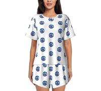 JBYJBX Evil eyes Women's Pajamas Set, Cotton Short Sleeve Sleepwear Top Shorts Pjs Sets Soft Loungewear, Black, S