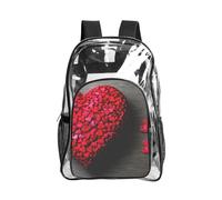 JBYJBX Falling Red Hearts Print Clear Backpack Large Capacity Travel Hiking Work See Through Bookbag with Pocket