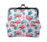 Jbyjbx Flamingo Bird Green Plant Leaf Print Compact Coin Purse Cute Small Zipper Wallet With Kiss Lock For Daily Use And Gifts