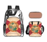 JBYJBX Florida Flag Wood Grain Print Unisex Transparent Backpack Set For School Travel Outdoor 3-Piece Clear Lunch Bag