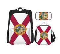JBYJBX Florida State Flag Print School Backpack Adjustable Shoulder Straps,Lunch Bag Pencil Case 3-In-1 Set Bag, Black, One Size