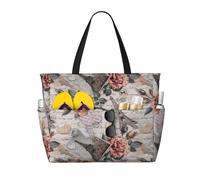 JBYJBX Flower Paris Eiffel Tower Print Beach Tote Large Capacity Travel Bag Waterproof Sandproof And Lightweight