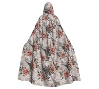 JBYJBX Flower Paris Eiffel Tower Print Halloween Cosplay Medieval Festivals For Unisex Full Length Cloak With Hat Hooded