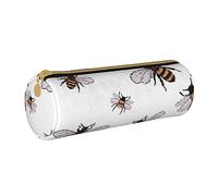 JBYJBX Funny Bees Print Leather Pencil Case Pouch - Slim & Cute Pencil Cases For Adults, Men And Women