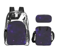 JBYJBX Galaxy Starry Space Purple Starry Print Unisex Transparent Backpack Set For School Travel Outdoor 3-Piece Clear Lunch Bag